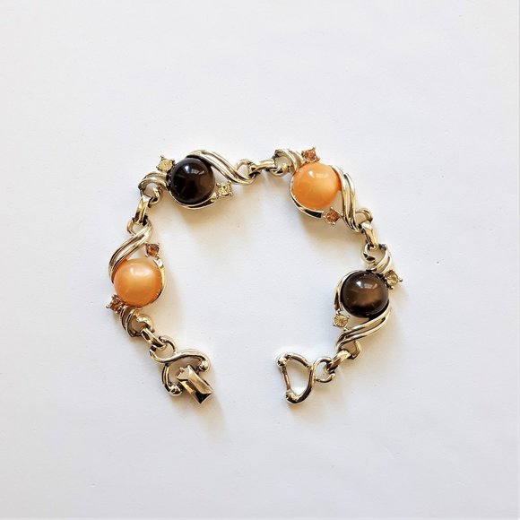 Vintage Moonglow Cabochon Rhinestone Bracelet - Picture 1 of 5